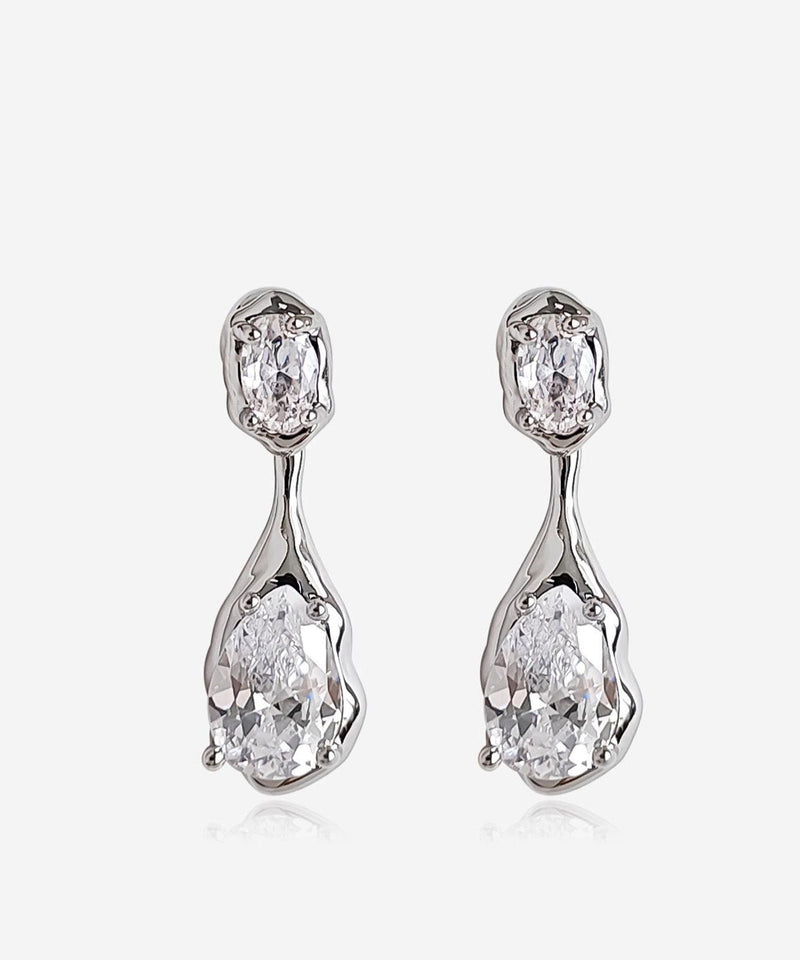 Light Silver Needle Water Droplet Zircon Earrings
