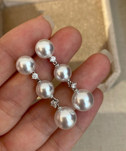 Light Zircon White Pearl Tassel Earrings