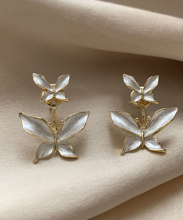 Loose White Copper Overgild Butterfly Stud Earrings Ly1791