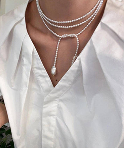 White Baroque Pearl Long Pendant Necklace