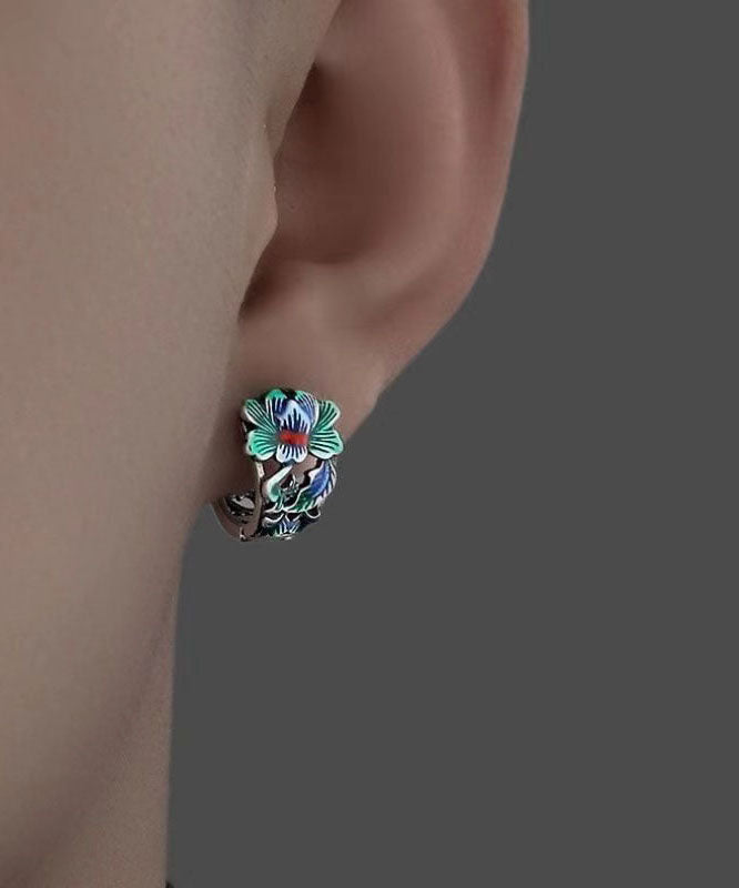 Silk Sterling Silver Peony Hoop Earrings