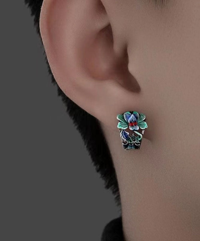 Silk Sterling Silver Peony Hoop Earrings