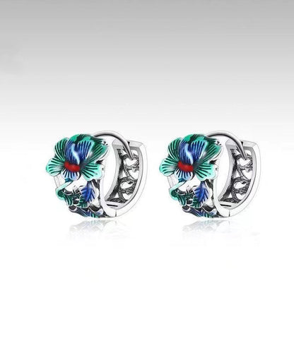 Silk Sterling Silver Peony Hoop Earrings