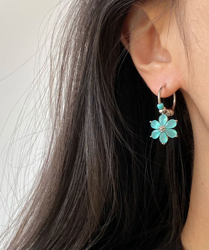 Modern Blue Stainless Steel Hoop Earrings
