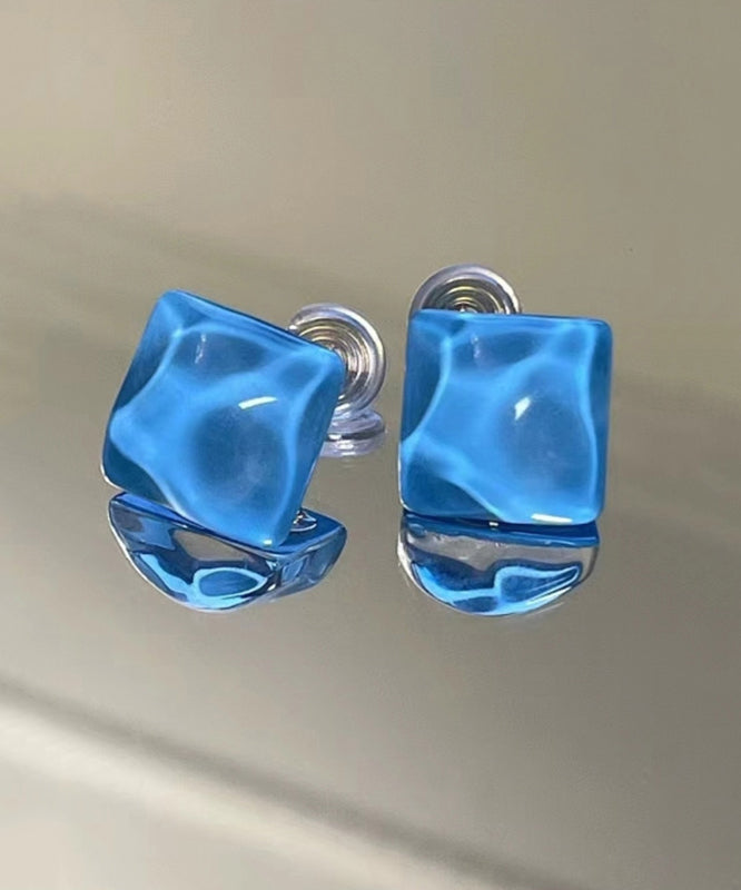 Modern Blue Sterling Silver Overgild Crystal Stud Earrings Kx1017