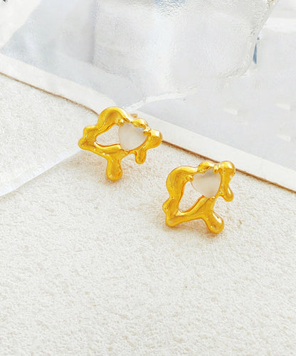 Modern Gold Plated Heart Stud Earringss