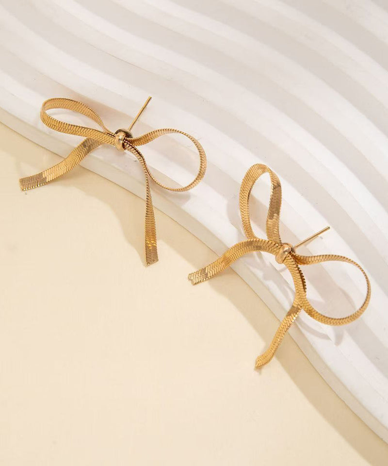 Modern Gold Metal Overgild Bow Tassel Hoop Earrings