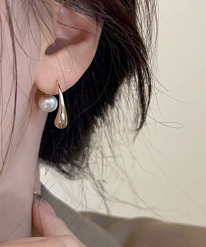 Modern Gold Sterling Silver Overgild Pearl Hoop Earrings Gh1050