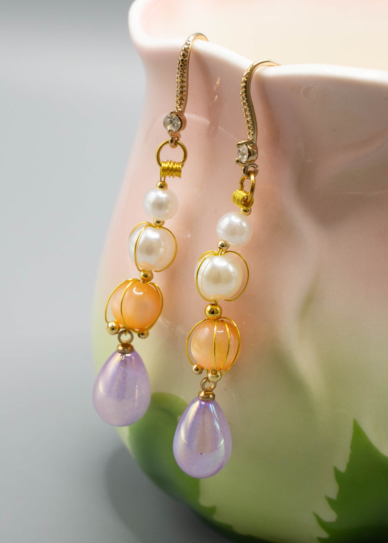 Modern Purple Acrylic Fine Pearl Drop Earrings