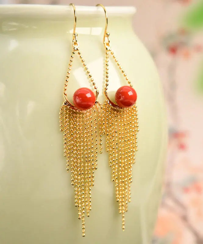 Sterling Silver Overgild Agate Drop Earrings