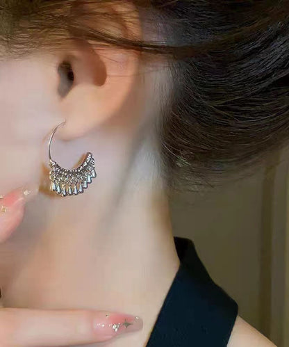 Modern Silk Metal Circle Water Drop Tassel Hoop Earrings