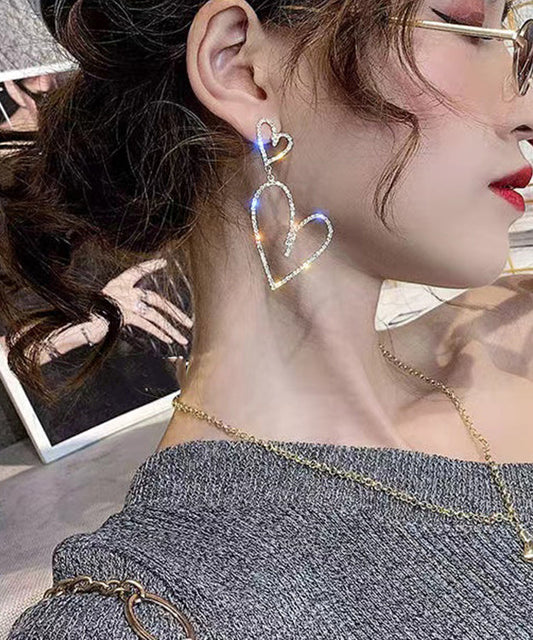 Modern Silk Zircon Asymmetricar Love Heart Drop Earrings Ly1787