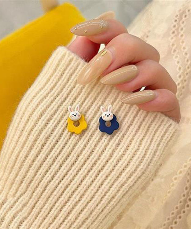Modern Sterling Silver Alloy Asymmetric Rabbit Stud Earrings