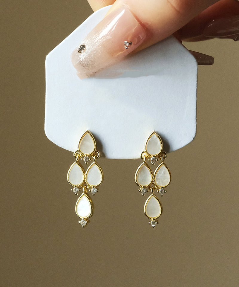 Modern White Copper Zircon Multilayer Water Drop Stud Earrings