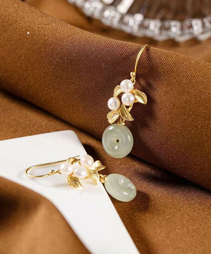 Modern White Sterling Silver Overgild Inlaid Pearl Jade Drop Earrings Tw1013