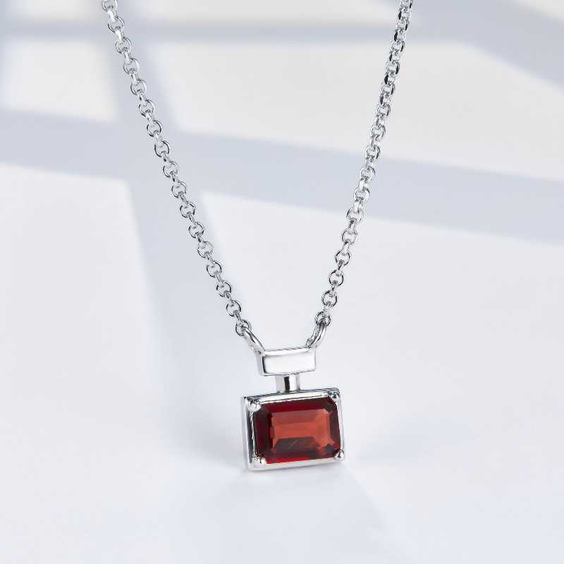 Natural Garnet Perfume Bottle S925 Sterling Silver Necklace