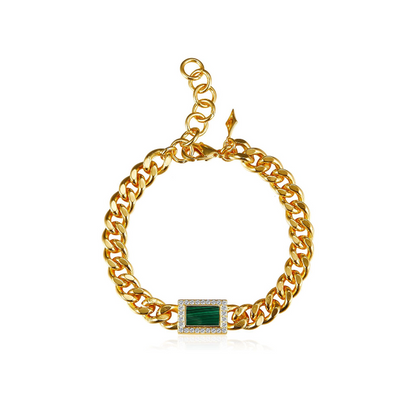 Natural Lapis & Natural Malachite Cuban Chain Bracelet