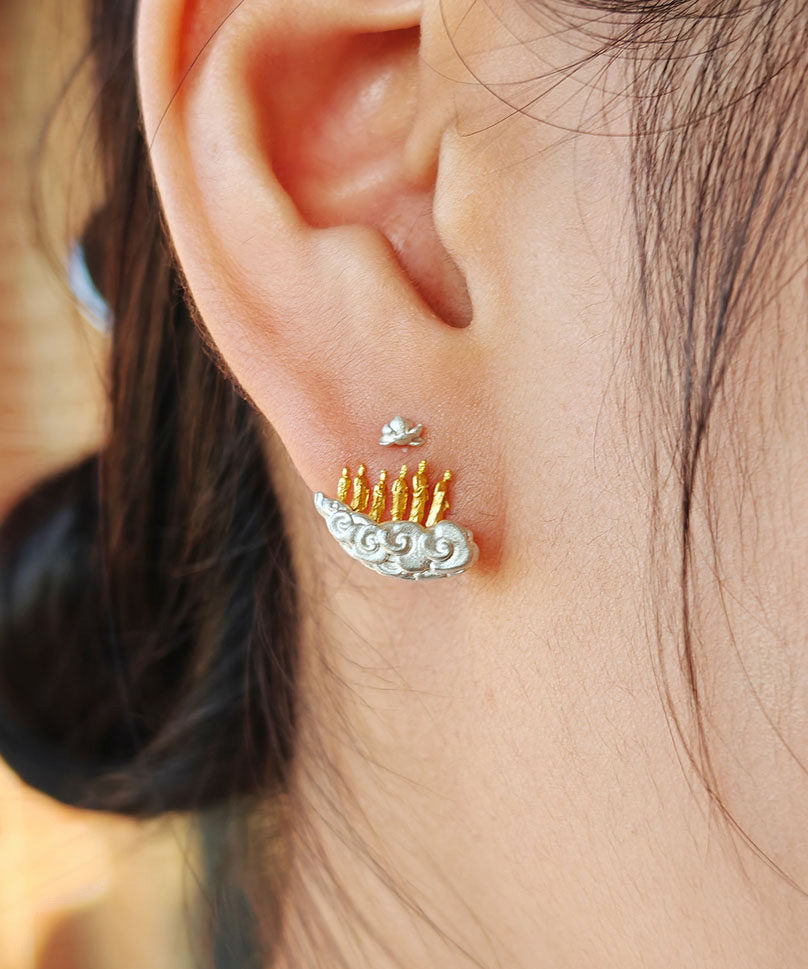 New Chinese Style Unique Design Silver Stud Earrings