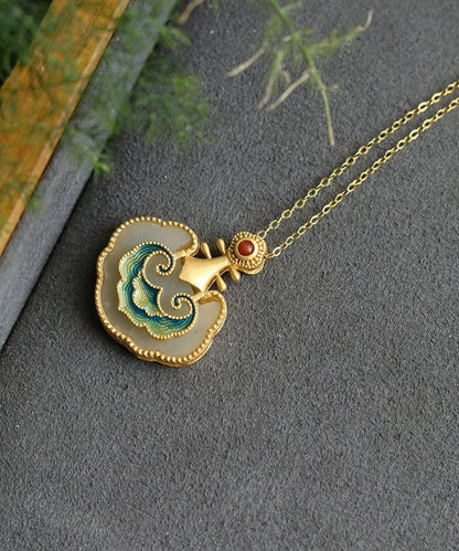 New Gold Ancient Gold Jade Enamel Pendant Necklace Tx011