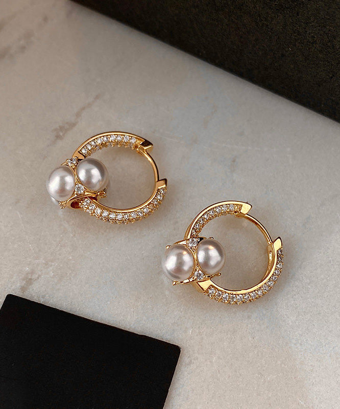 New Gold Zircon Gilding Pearl Earrings