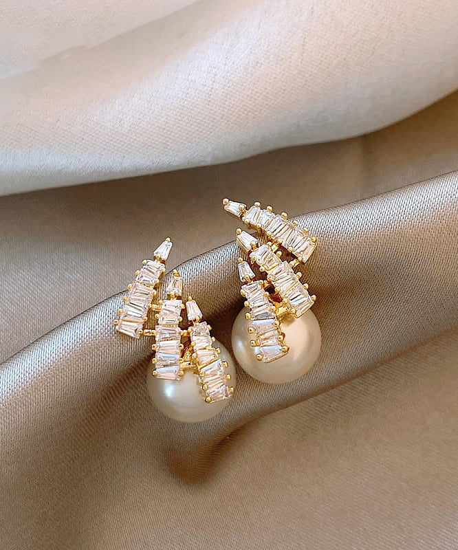 New Light Design Silver Needle Zircon Pearl Earrings