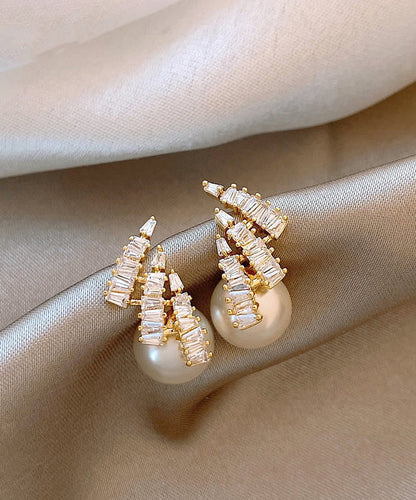 New Light Design Silver Needle Zircon Pearl Earrings