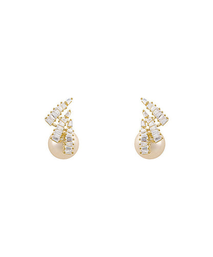 New Light Design Silver Needle Zircon Pearl Earrings