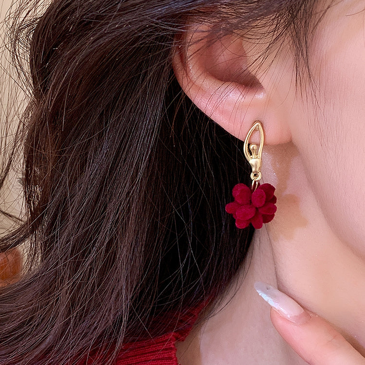 New Year Red Sterling Silver Alloy Flocking Drop Earrings