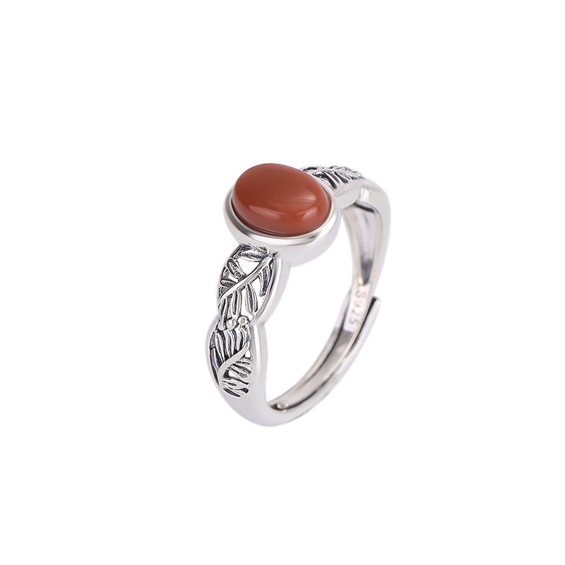 Carnelian Leaf Sterling Silver Ring