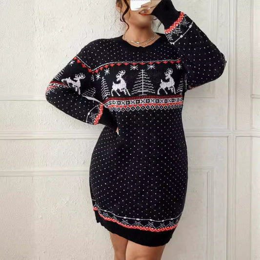 Women's Cozy Christmas Knit Sweater with Festive Reindeer Motif