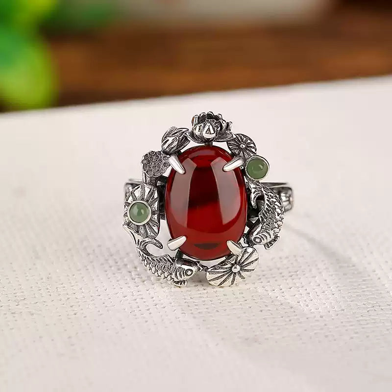 Garnet Jade Accent Ring