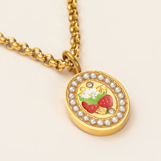 Dainty Pearl Strawberry Pendant Necklace