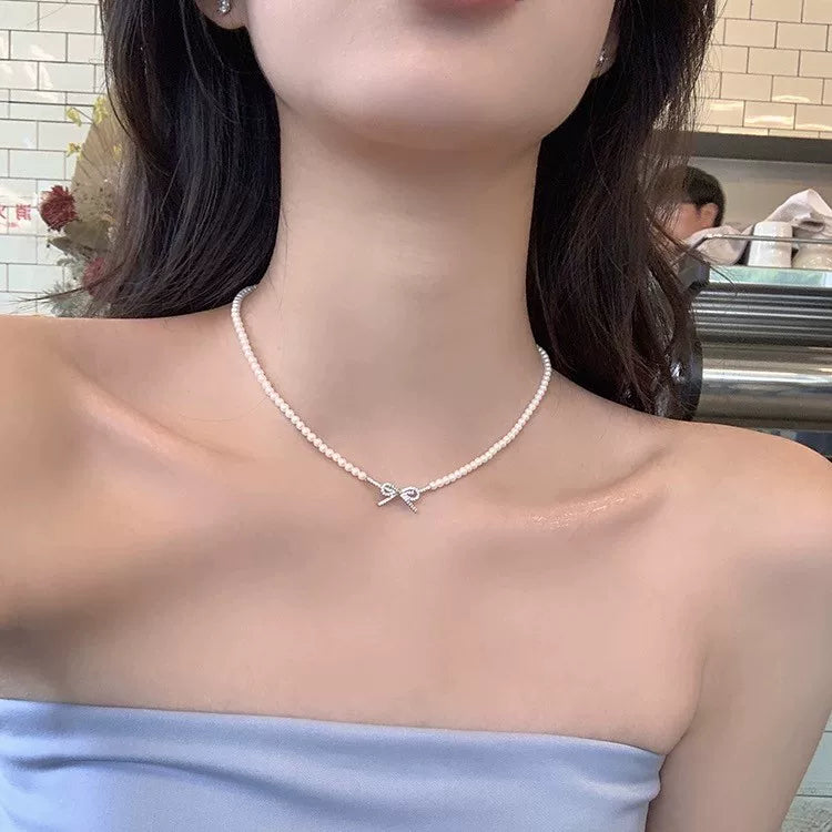 Pearl Bow Choker Necklace