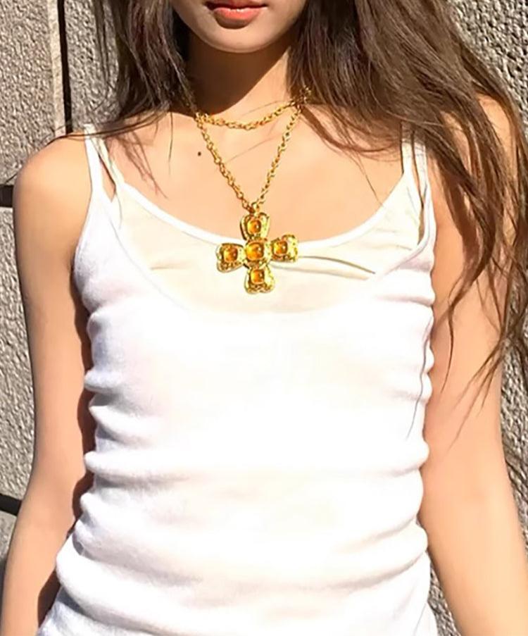 Amber Cross Pendant Necklace