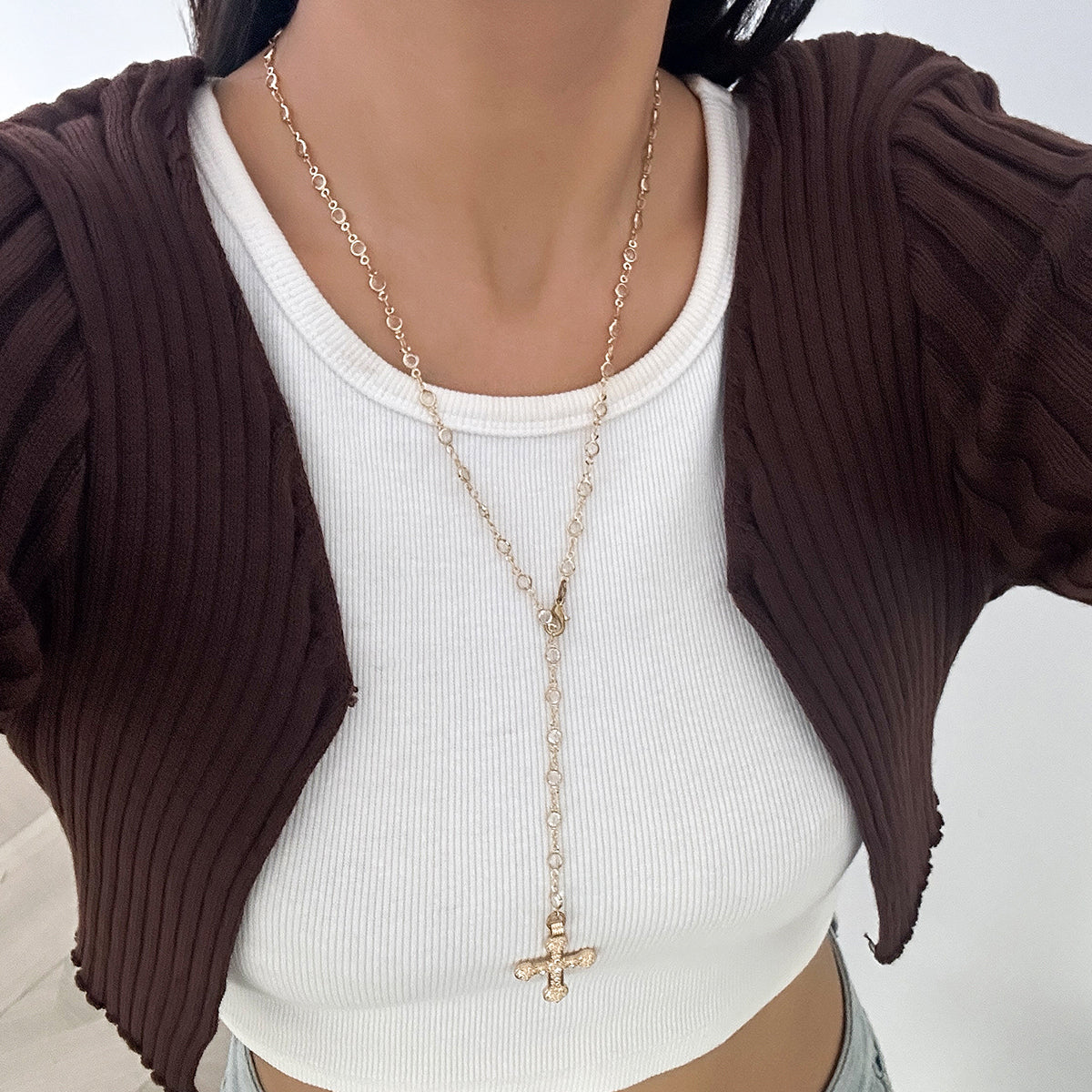Crystal Chain Cross Necklace