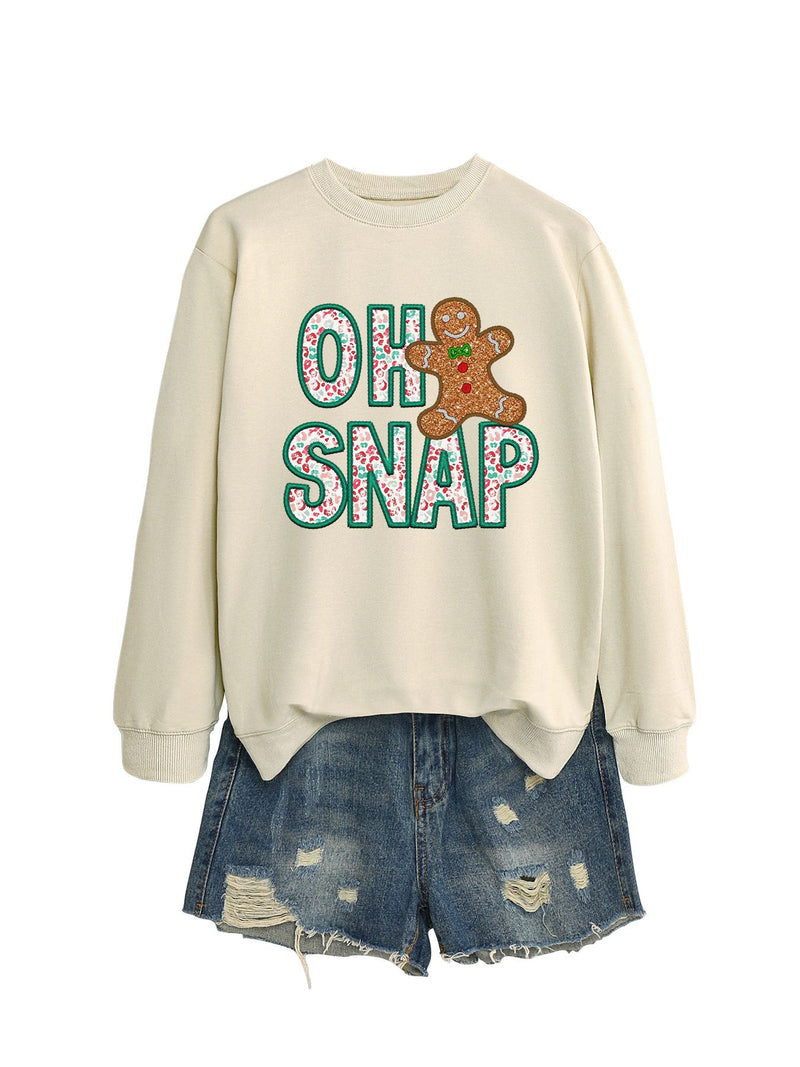 Women's Sweatshirt with Fun Gingerbread Man Motif and Sparkling Lettering