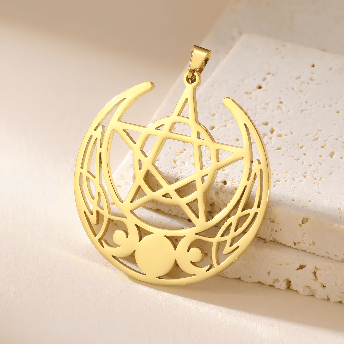 Mystic Moon Triple Goddess Pentagram Necklace