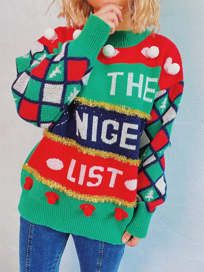 Women's Christmas Sweater with Three-Dimensional Motifs and Glittering Accents R&B