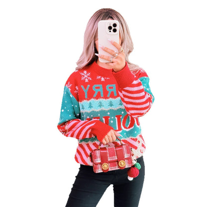 Women's Festive Knit Sweater with Creative Christmas Design R&B