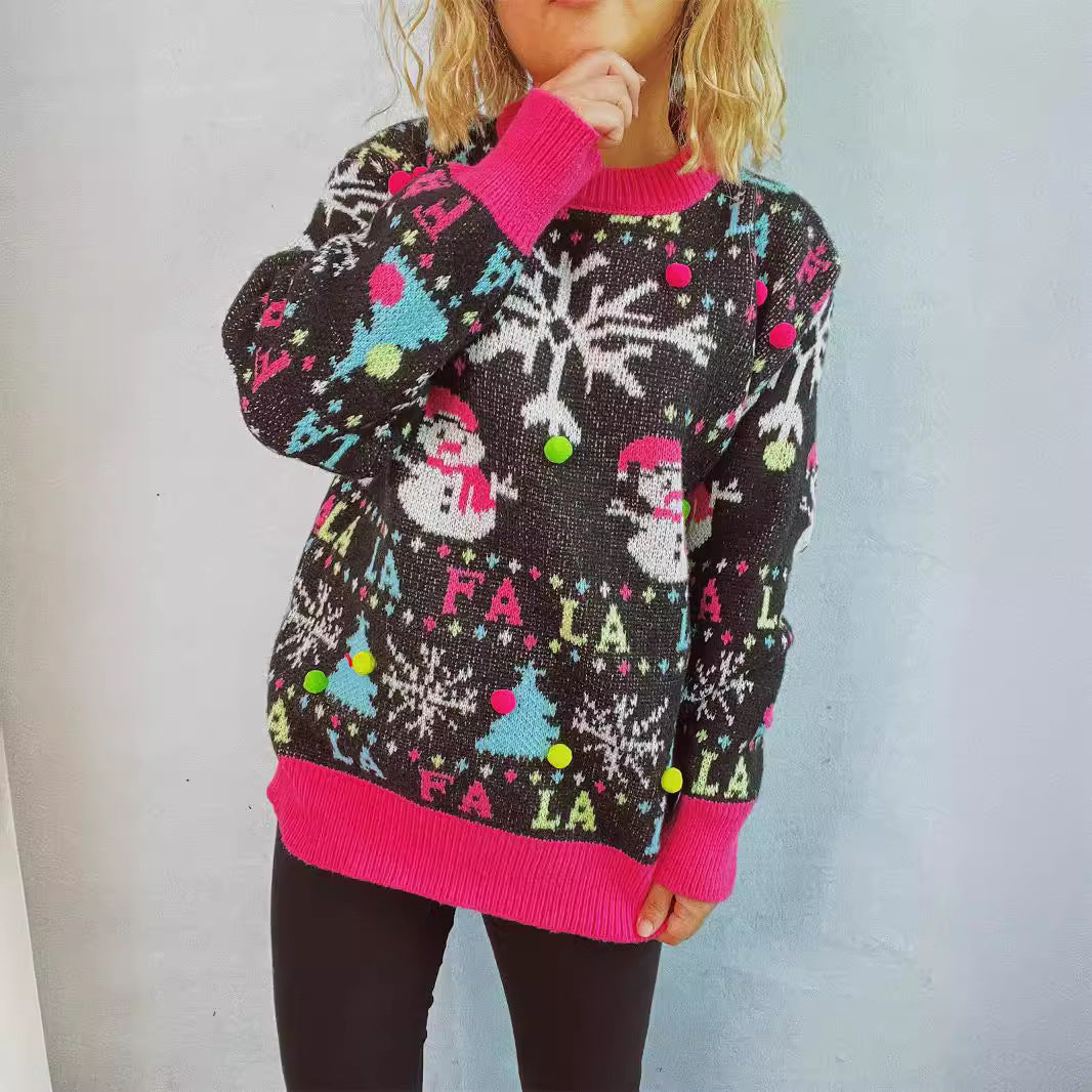 Women's Festive Sweater with Colorful 3D Appliqués and Motif Design R&B
