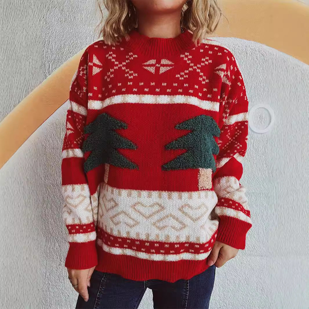 Women's Festive Knit Sweater with Christmas Motif and Soft Material R&B