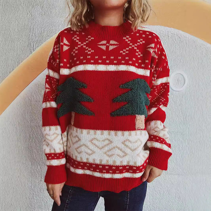 Women's Festive Knit Sweater with Christmas Motif and Soft Material
