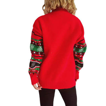Women's Christmas Sweater with Cheerful Reindeer Motif and Eye-Catching Knit Pattern R&B