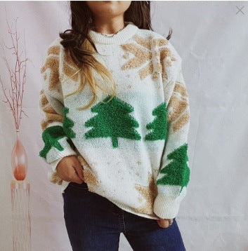 Women's Christmas Sweater with Festive Motif and Voluminous Sleeves