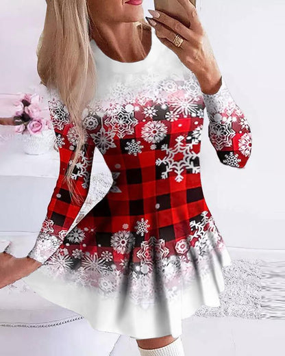 Women's Wintry Mini Dress with Festive Snowflake Decoration