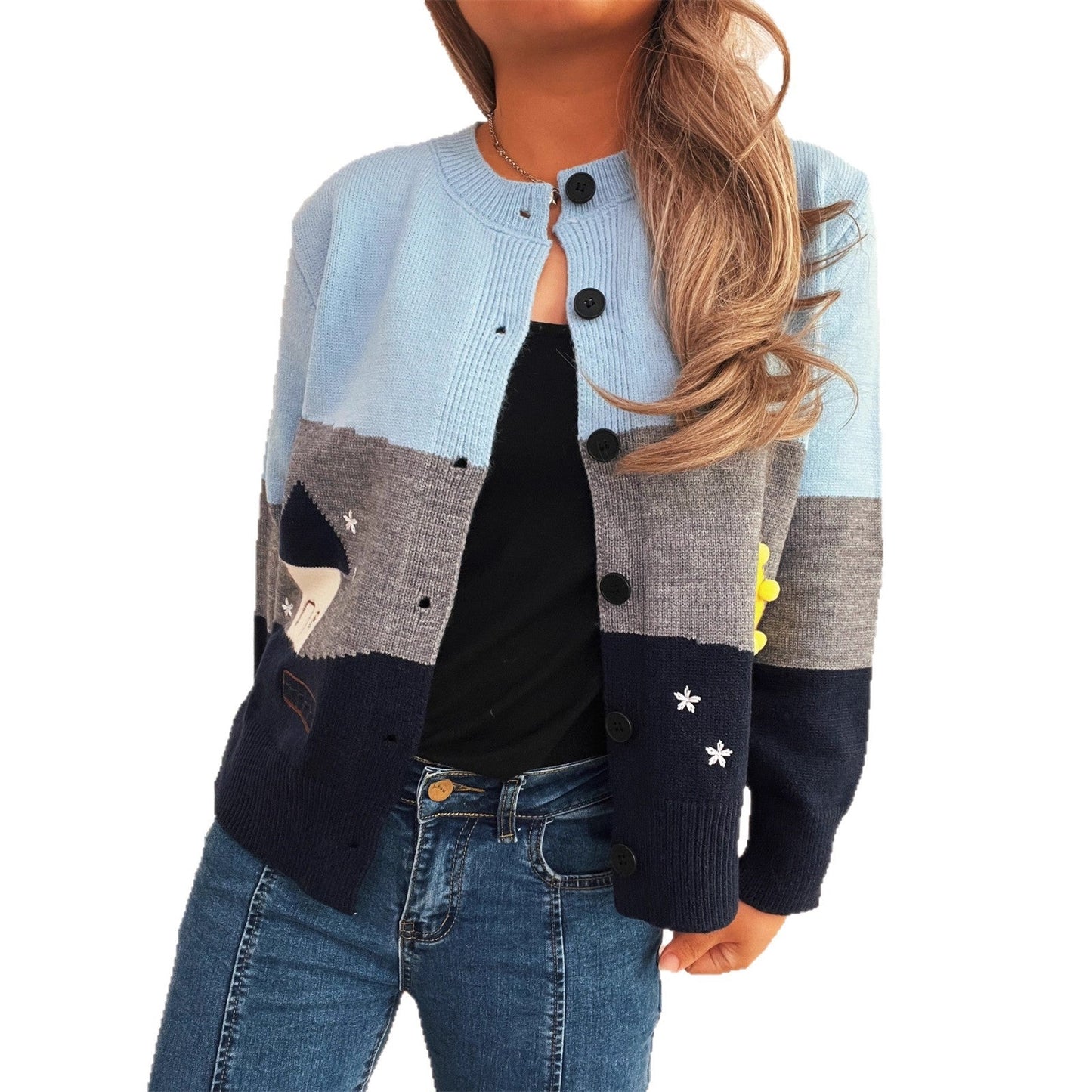Women's Cardigan with Festive Motif and Button Details R&B