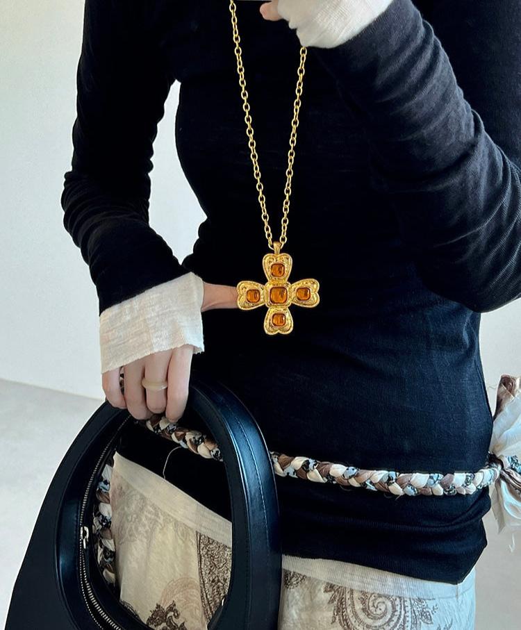 Amber Cross Pendant Necklace