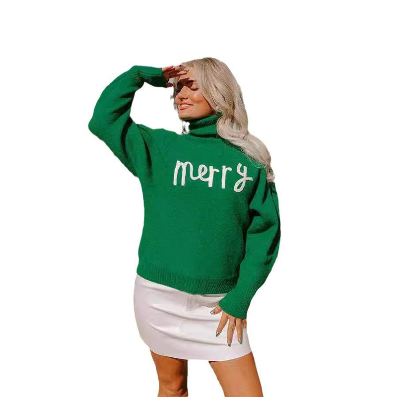 Women's Turtleneck Sweater with Fun Christmas Motif