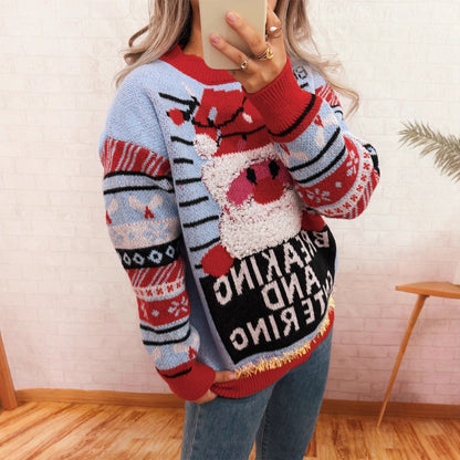Women's Christmas Sweater with Creative Reindeer Motif and Cheerful Design