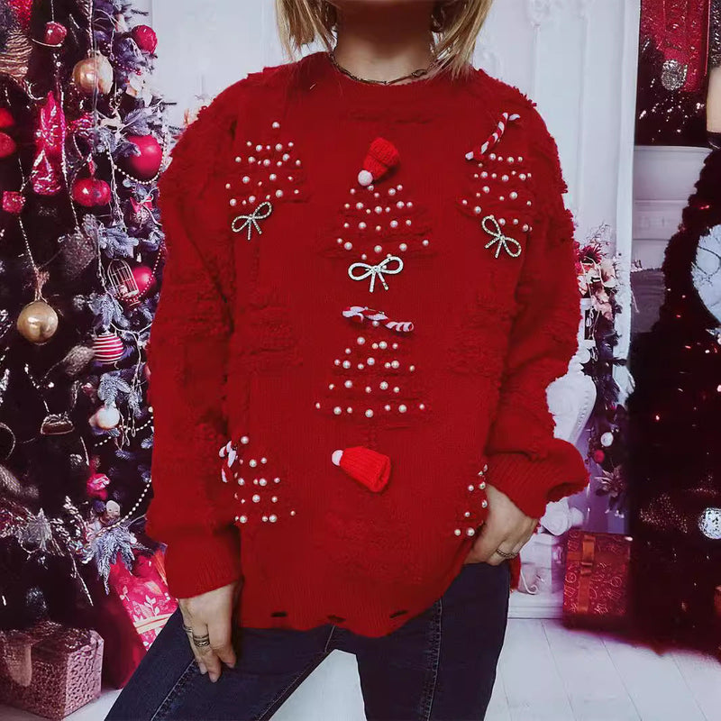 Women's Christmas Sweater with Festive Motif and 3D Appliqués R&B